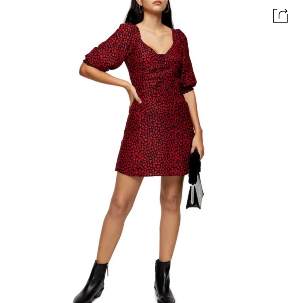 Topshop Red Hearts dress with balloon sleeves